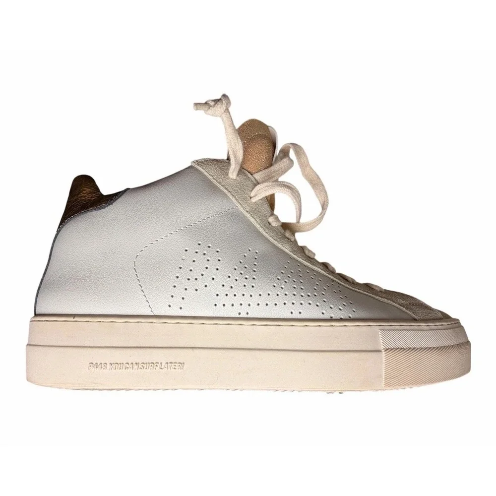 P448 Thea Mid Millennium White Gold Leather Platform Sneakers EU 40 US 9.5 - Picture 3 of 12